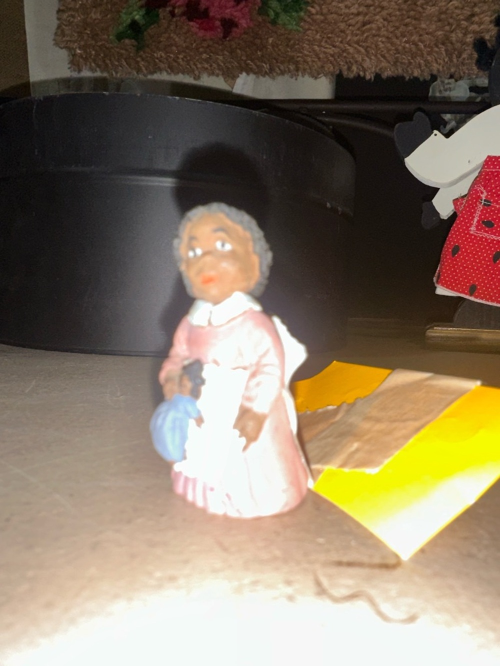 Decorative Figurine in Pink Dress with Blue Purse